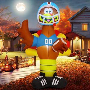 Thanksgiving Inflatables 6FT Outdoor Decorations Blow Up Rugby Turkey w/ LEDs